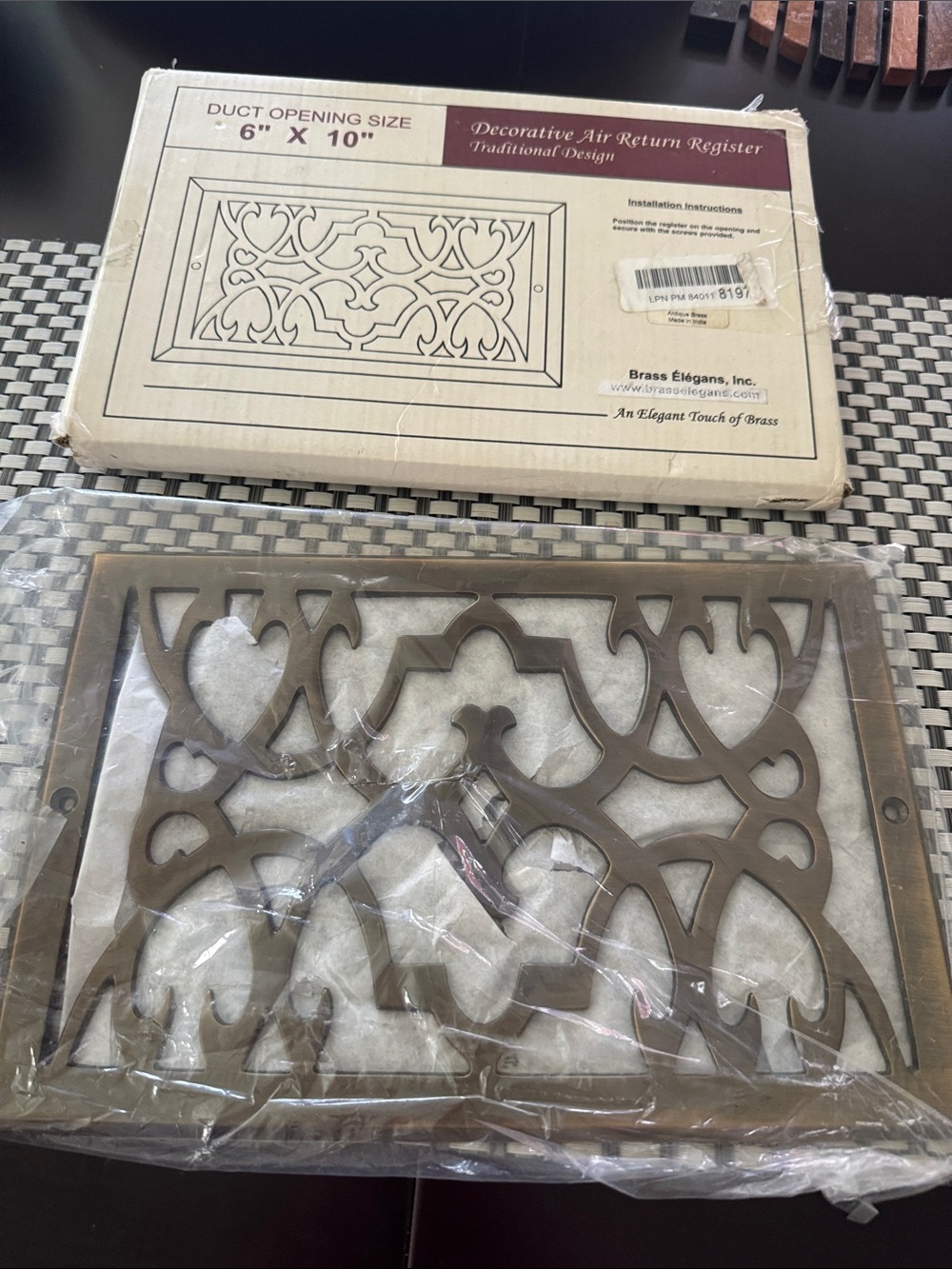 Brass Elegans Decorative Air Return Register - Antique Brass 6”x10”